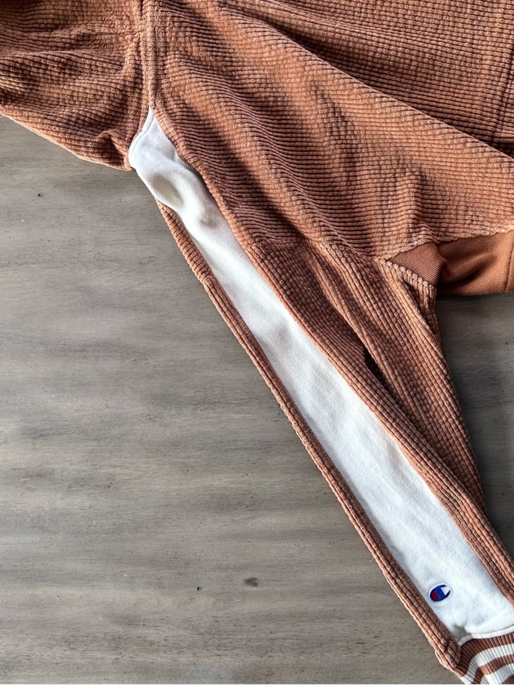 Champion Rust Brown Cropped Corduroy Hoodie with White Panels - Picture 7 of 7